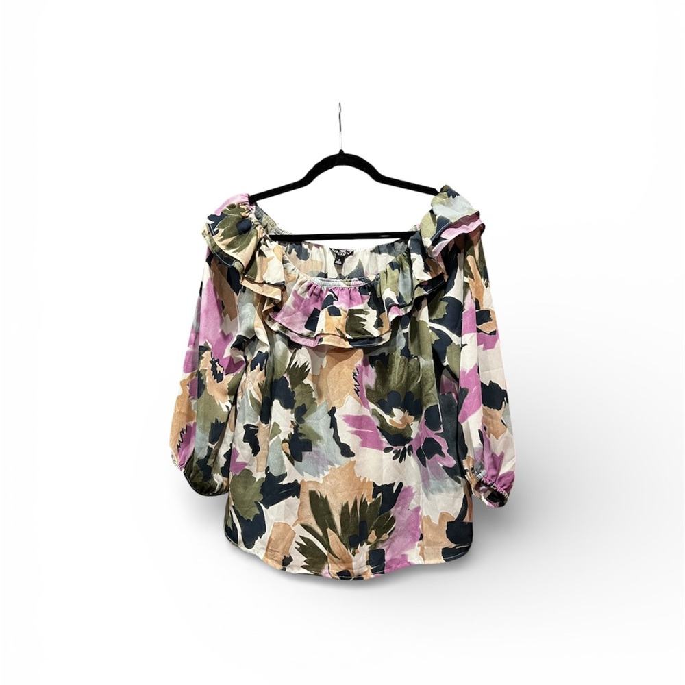 J. Crew Multicolor Floral Ruffle Blouse